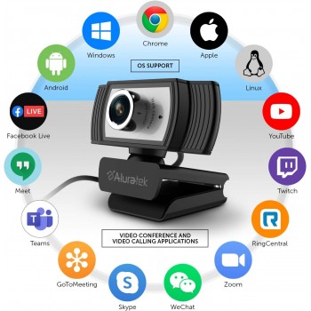Aluratek Webcam vidéo HD 1080p avec microphone intégré, autofocus