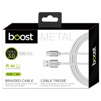 Boost Câble double tressé USB3.0 Type-C de 6,6 pieds - Blanc