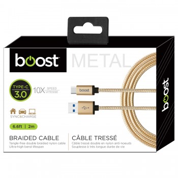 Boost Câble Type-C tressé double et anti-nœuds avec embouts en métal - 6 pi.
