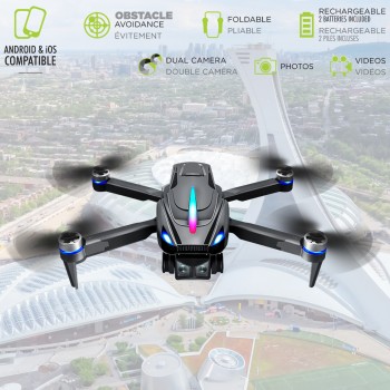 Boost Drone quadricoptère avec évitement d''obstacles, télécommande avec écran 4,3 po. et double caméra