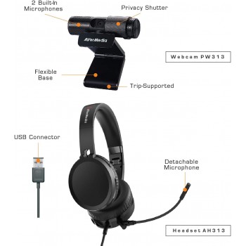 AVERMEDIA BO317 Kit de vidéoconférence Webcam 1080p avec Casque d'écoute