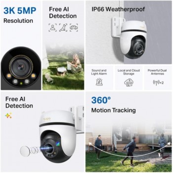 TP-Link Tapo 3K 5MP Caméra de sécurité filaire extérieure Wi-Fi panoramique/inclinable C530WS