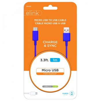 eLink 3.3ft USB to Micro Cable, Blue