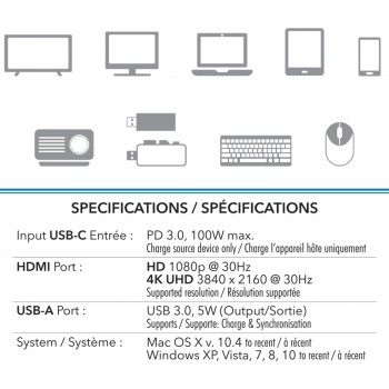 eLink 3 in 1 USB-C Hub with 4K HDMI Adapter, USB 3.0 Data Port and 100W Type-C Power Delivery Charging Port