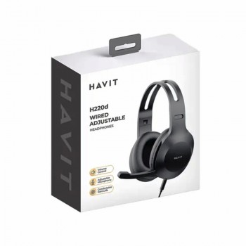 Havit H220D Casque audio filaire avec prise jack 3,5 mm et microphone réglable - Noir
