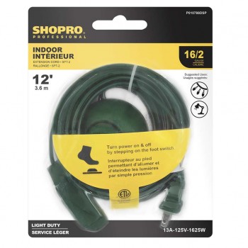 SHOPRO 12 ft. 16/2 Indoor Extension Cord Foot Switch - Green