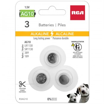 RCA AG10 Alkaline Cell Battery - Pack of 3