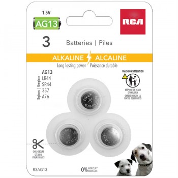 RCA Pile bouton alcaline AG13 - Paquet de 3