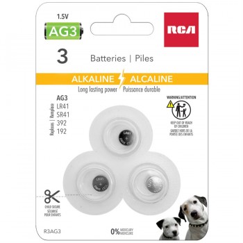 RCA Pile bouton alcaline AG3 - Paquet de 3