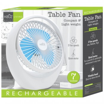 Hauz 7 in. Rechargeable Desktop Fan