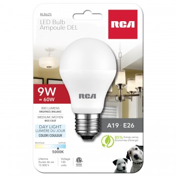 RCA Ampoule DEL A19 9W(=60W) blanc naturel 5000K, 800LM