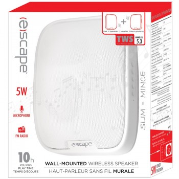 Escape Haut-parleur mural sans fil TWS avec radio FM et microphone - Blanc