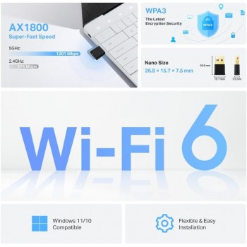 TP-Link AX1800 Nano USB WiFi 6 Adapter for PC(Archer TX20U Nano)- 2.4G/5G Dual-Band
