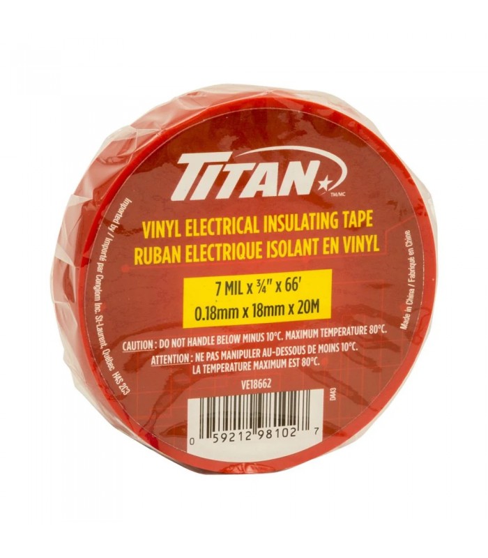 Titan Vinyl electrical insulating tape, 18mm x 20m - Red