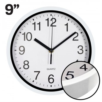 Hauz Round 9 in. wall clock with white background and borders