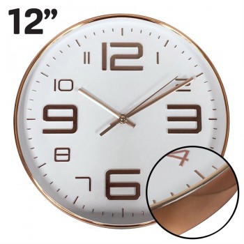 Hauz Round 12 in. wall clock with white background and borders