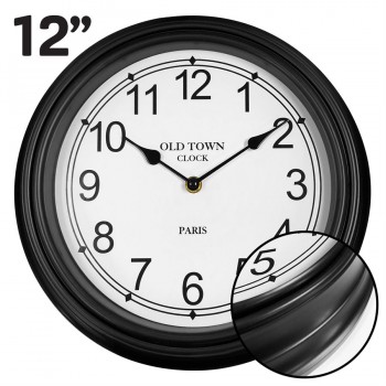 Hauz Round 12 in. wall clock with large black borders and white background