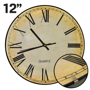 Hauz Round 12 in. brown wall clock with vintage style