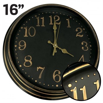 Hauz Round 16 in. wall clock all in black with copper details