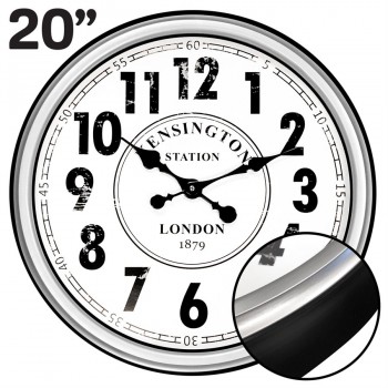 Hauz Round 20 in. wall clock all white with black pointers