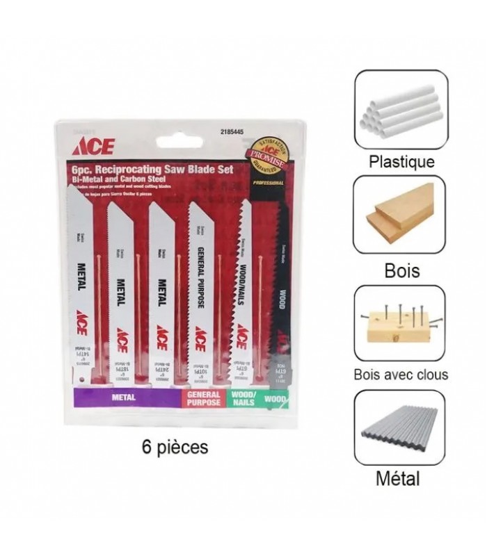 ACE 6 in. Bi-Metal Reciprocating Saw Blade Set - Wood/Metal/General Purpose - 6 Pieces