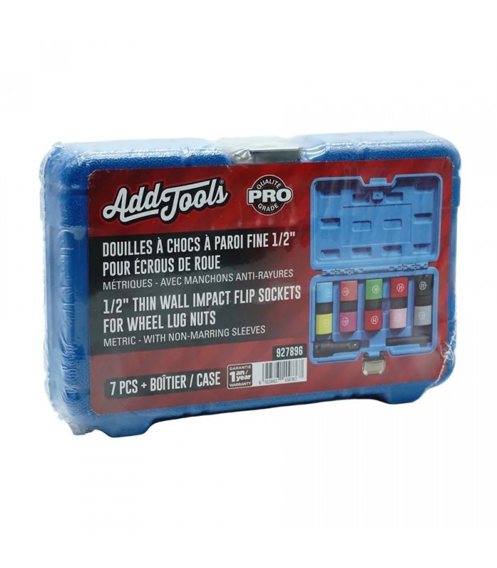 AddTools Jeu de douilles à chocs pour écrous de roue 1/2 po à paroi mince - Métrique - 7 pièces