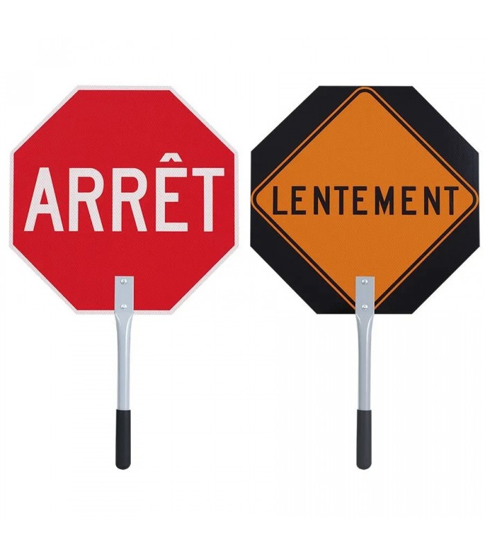 AddTools Double-Sided ARRÊT/LENTEMENT Traffic Hand Sign - 12 in.