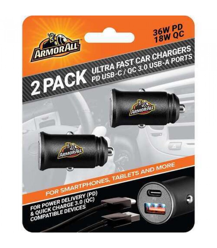 Armorall ACC8-1020-BLK 54W PD QC Car Charger - Pack of 2