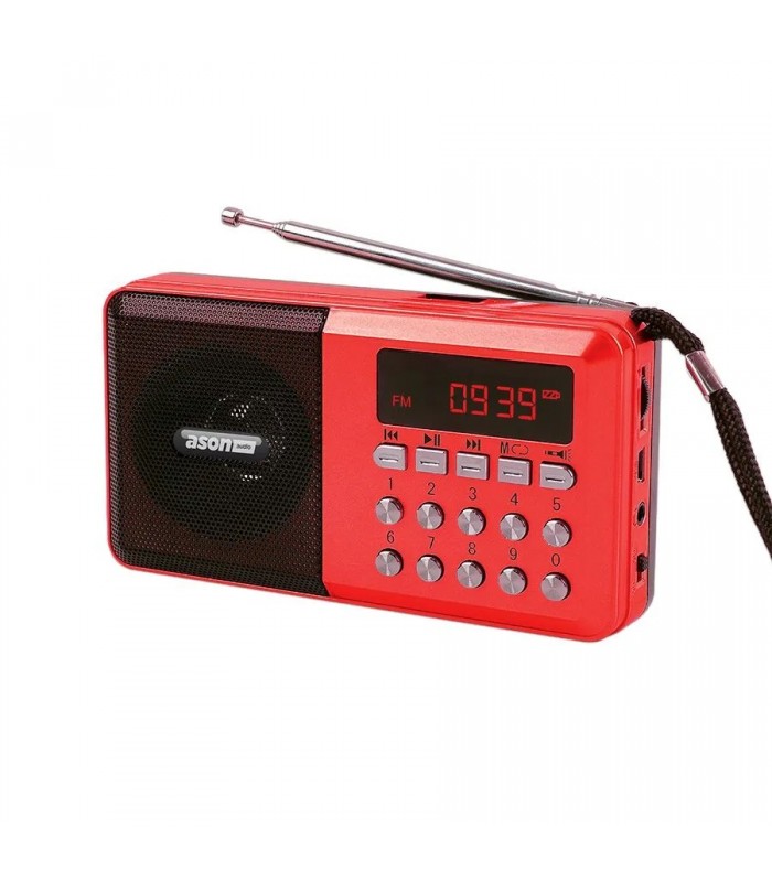 Ason Audio Portable FM Radio with MP3 Player and LED Light - Red