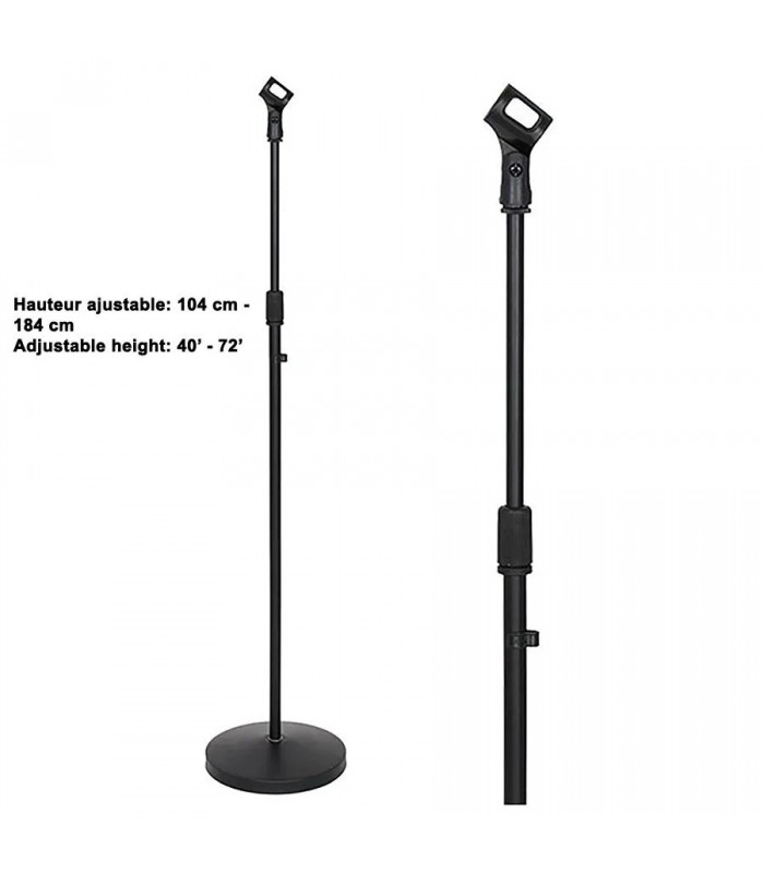 Ason Audio Pied de microphone ajustable à base ronde - 104 cm à 184 cm