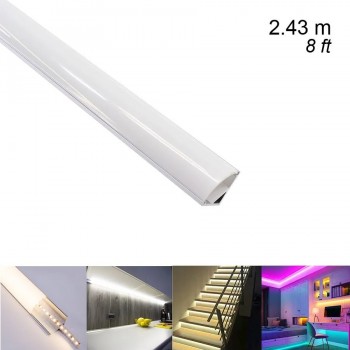 Ason Decor Rail de coin 45° en aluminium pour bande de lumières DEL - Couvercle givré - 15 mm X 2.43 m