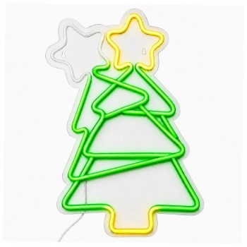Ason Decor Enseigne lumineuse DEL animée sapin de Noël - 50,5 x 35 cm - Vert/Jaune