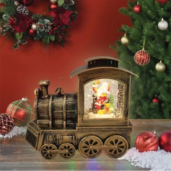 Ason Decor Illuminated Locomotive with Santa Claus in Swirling Snow Effect