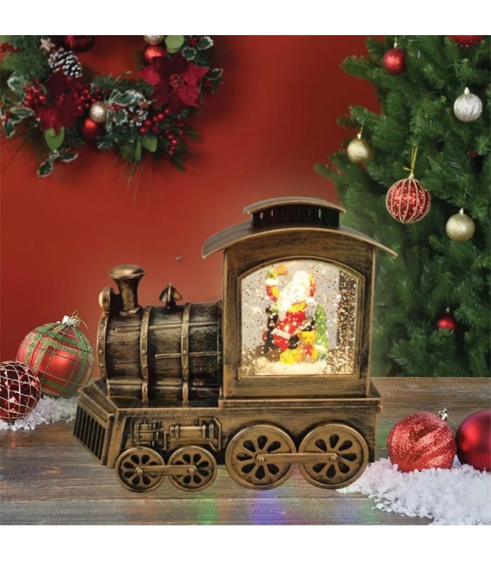 Ason Decor Illuminated Locomotive with Santa Claus in Swirling Snow Effect