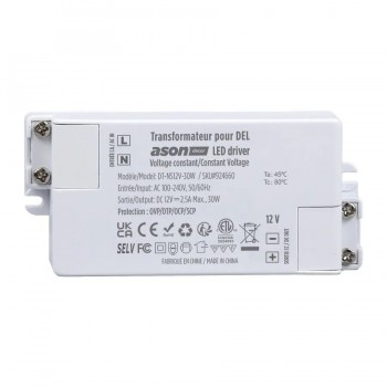 Ason Decor Transformateur d'alimentation pour bande DEL - 100-240V CA à 12V CC - 30W - 2.5A