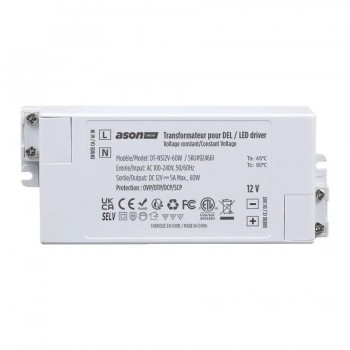 Ason Decor Transformateur d'alimentation pour bande DEL - 100-240V CA à 12V CC - 60W - 5A