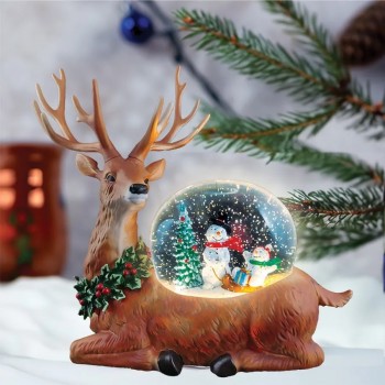 Ason Decor LED Illuminated Christmas Reindeer with Snowman in a Snow Swirl - 28.5 cm