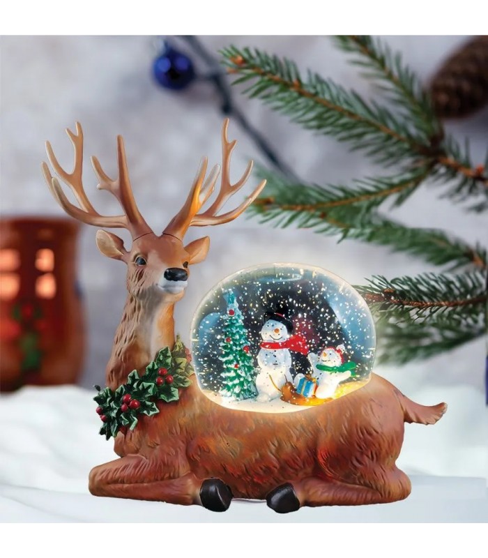 Ason Decor LED Illuminated Christmas Reindeer with Snowman in a Snow Swirl - 28.5 cm