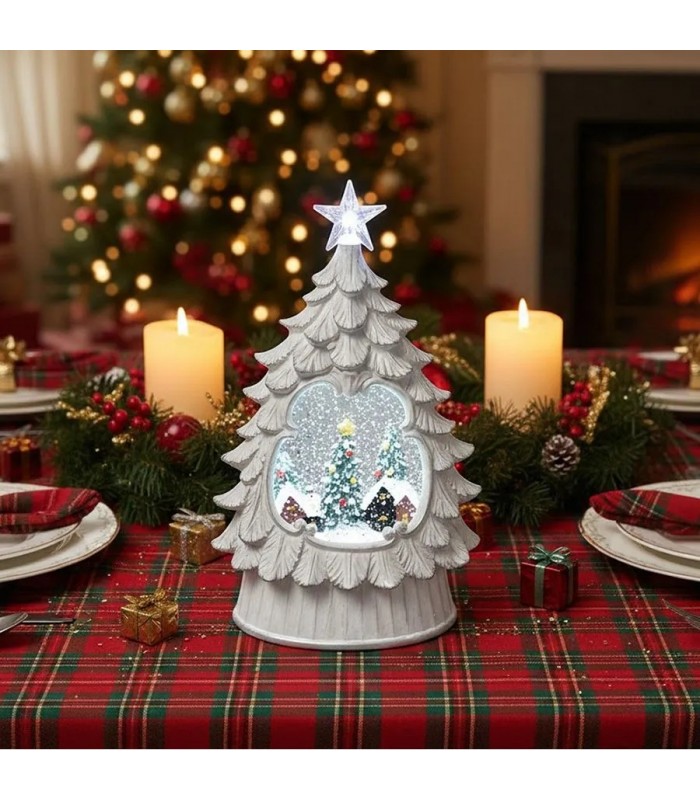Ason Decor LED Illuminated Christmas Tree with a Village in a Swirling Snow Effect
