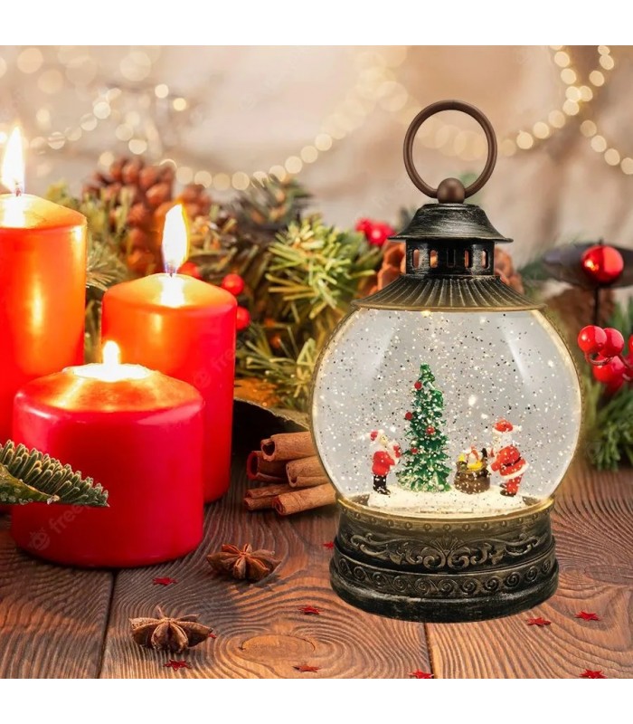 Ason Decor Boule de neige illuminée DEL - Père et Mère Noël avec cadeaux et sapin