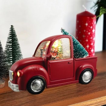 Ason Decor LED Illuminated Vintage Truck with Santa Claus in a Swirling Snow Effect