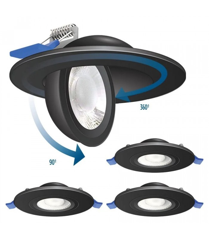 Ason Decor Ensemble de 4 luminaires encastrés DEL inclinables - 4 po - 10 W - TCC - Noir