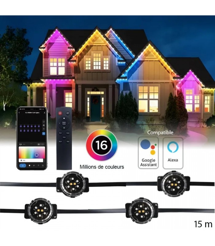 Ason Decor Wi-Fi Outdoor Smart LED Eaves Light String - RGBB+IC - 15 m