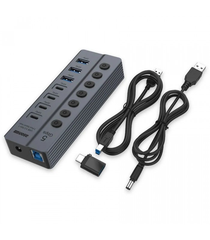 Ason Tech Concentrateur USB 3.0 à 7 ports - 4 x USB-C/3 x USB-A - 5 Gbps