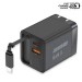 Ason Tech Chargeur mural GaN 3 USB/USB-C avec câble intégré - 65 W PD - 3 A - Noir