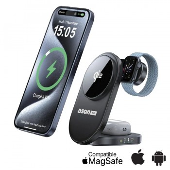 Ason Tech Station de recharge Qi2 sans fil 3 en 1 - iPhone, Apple Watch, AirPods