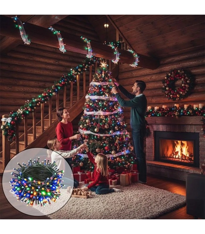 Guirlande lumineuse DEL à pile avec minuterie - Int./Ext. - Multicolore - 9.9 m