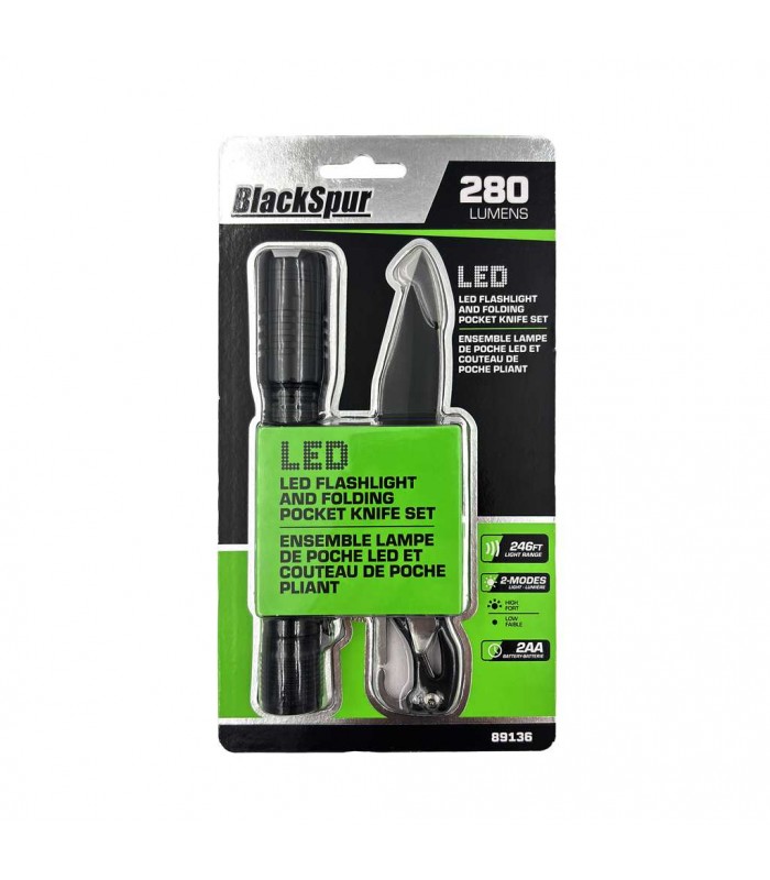 BlackSpur LED Flashlight and Folding Pocket Knife Set - 2 Pieces