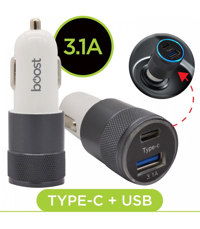 Boost Chargeur de voiture à 2 ports USB-A et USB-C