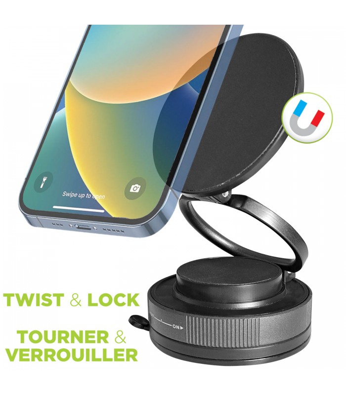 BOOST Support magnétique pour téléphone portable avec aspiration réglable à 360°